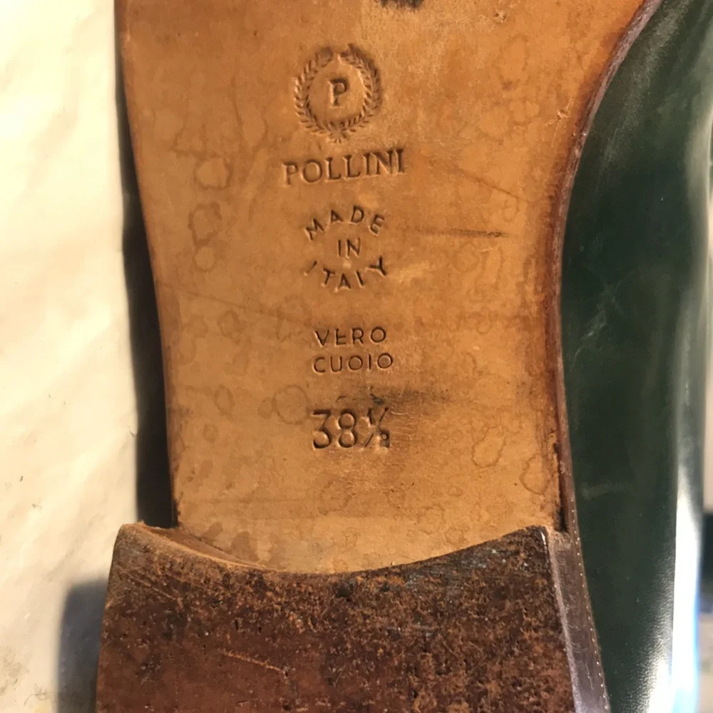 Pollini Vintage Dark Green & Tan Women's 14” Tall Luxury Leather Riding Boots